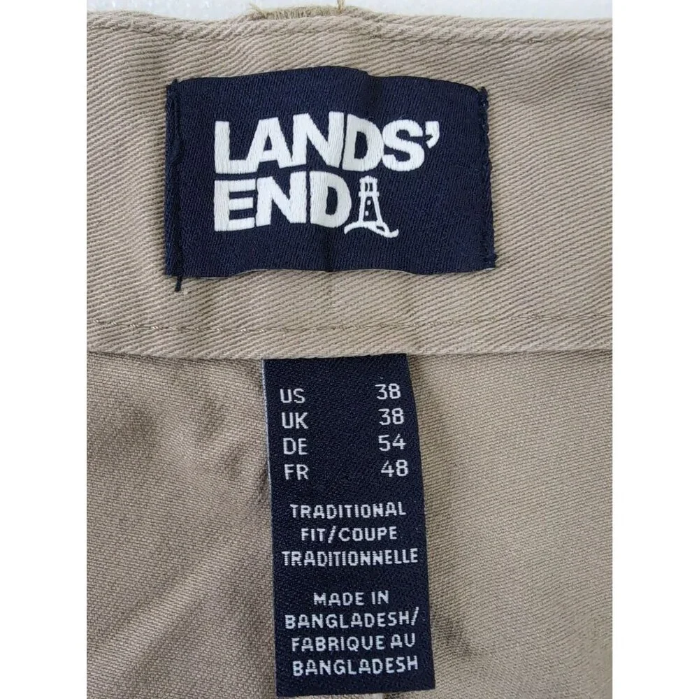Lands End Chino Pant Mens 38 Khaki Traditional Fit Preppy‎ Business Casual